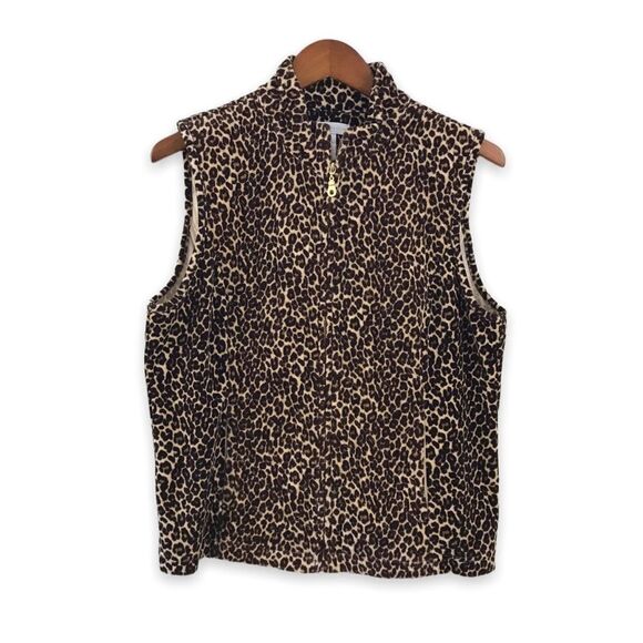 Charter Club leopard print fleece vest size L - Picture 1 of 9